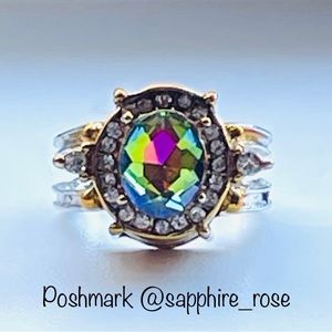 Vintage Gothic Mystic Topaz Womens Ring .925 Plating Rare Elevated Setting New